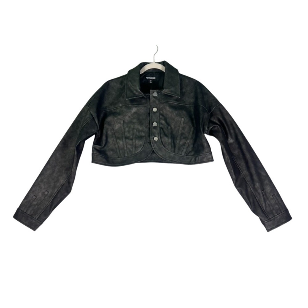 PrettyLittleThing‎ Cropped Faux Leather Jacket Black S – NWT - Picture 9 of 10